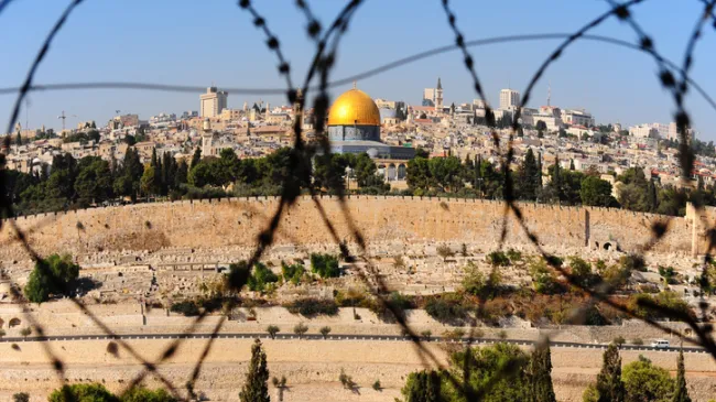 Mount of Olives behind barbed wire